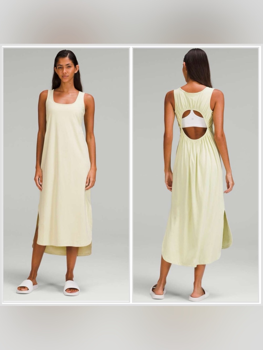 Lululemon Pima Cotton‎ Open Back Tank Midi Athleisure Dress Dewy Light Green